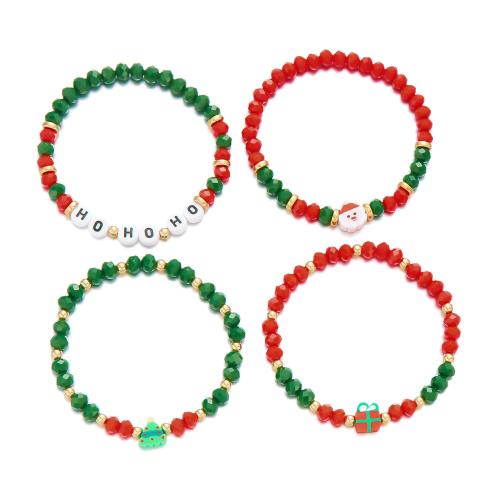 Pulsera de Navidad, Cristal, con Acrílico, hecho a mano, Diseño de Navidad & diferentes estilos para la opción & para mujer, multicolor, Vendido por Set