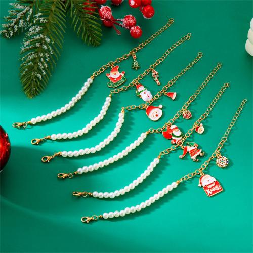 Christmas Holiday Bracelet, Tibetan Style, with Plastic Pearl, plated, Christmas Design & different styles for choice & for woman & enamel, golden, Sold By PC