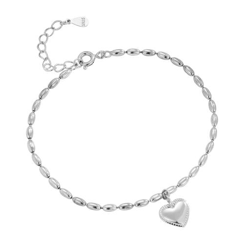 Bracelets en argent sterling, argent sterling 925, avec 3CM chaînes de rallonge, coeur, pour femme, argent, Longueur:Environ 15.5 cm, Vendu par PC