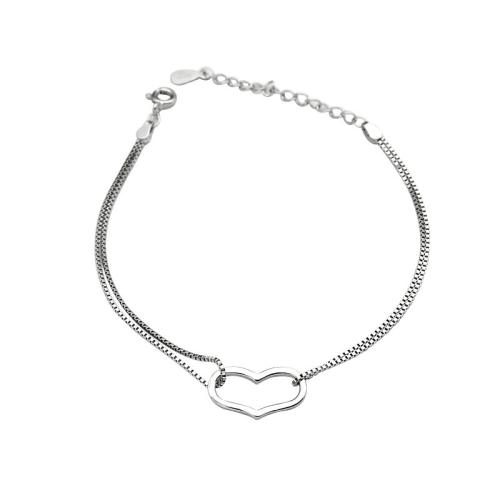 925 Sterling Silver Bangle Bracelet, with 3CM extender chain, Heart, for woman, silver color, Length:Approx 15 cm, Sold By PC