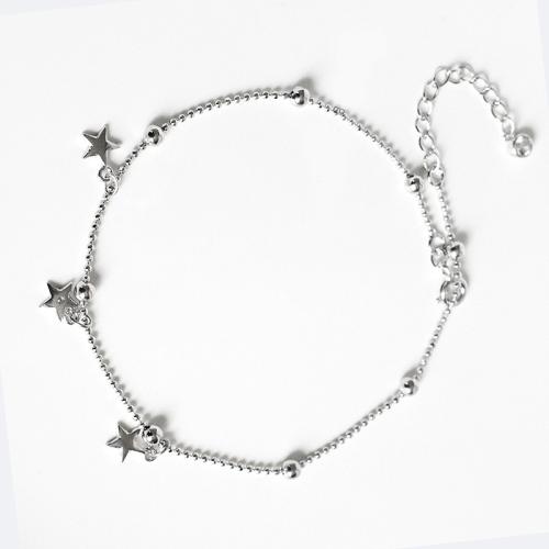 Fashion Sterling Silver Anklet, 925 Sterling Silver, with 3.5CM extender chain, Star, for woman, silver color, Length:Approx 20.5 cm, Sold By PC