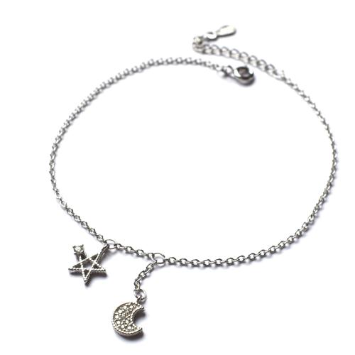 Fashion Sterling Silver Anklet, 925 Sterling Silver, with 3CM extender chain, for woman, silver color, Length:Approx 20 cm, Sold By PC