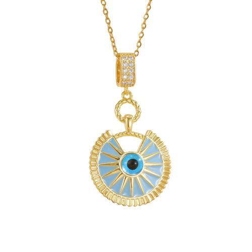 Evil Eye Jewelry Necklace, Brass, with Resin, plated, micro pave cubic zirconia & for woman & enamel, more colors for choice, Length:Approx 41-50 cm, Sold By PC