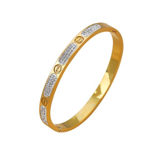 Titanium Steel Bracelet & Bangle, plated, micro pave cubic zirconia & for woman, golden, Sold By PC