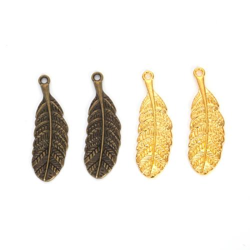 Tibetan Style Feather Pendants, plated, DIY, more colors for choice, 34x11mm, 100PCs/Bag, Sold By Bag