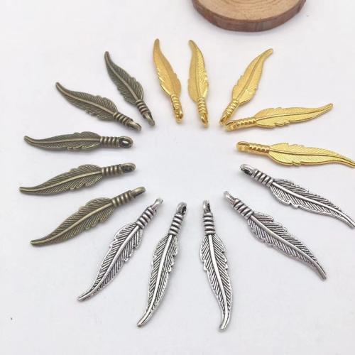 Tibetan Style Feather Pendants, plated, DIY, more colors for choice, 32x7x4mm, 100PCs/Bag, Sold By Bag