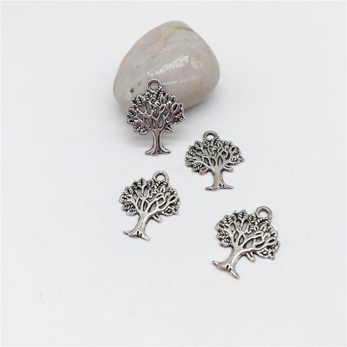 Pendentifs en alliage de zinc, arbre, Plaqué de couleur d'argent, DIY, 21x16mm, 100PC/sac, Vendu par sac