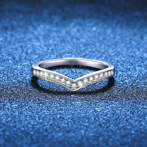 925 Sterling Silver Finger Ring, with Moissanite, Letter V, different size for choice & for woman, US Ring Size:4-9, Sold By PC