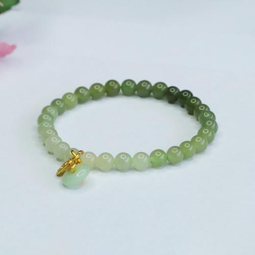 Hetian Jade bracelet, avec alliage de zinc, style folk & pour femme, beads length 6mm, Longueur:Environ 6-8 pouce, Vendu par PC