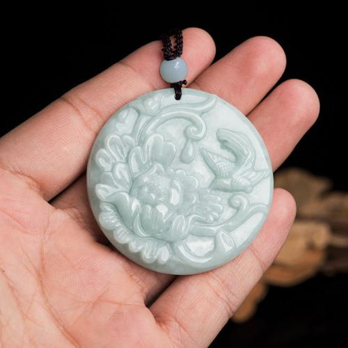 Gemstone Pendants Jewelry, Jadeite, Flat Round, Carved, DIY, 50.50x6.20mm, Sold By PC