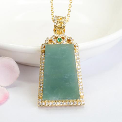 Gemstone Pendants Jewelry, Jadeite, with Tibetan Style, Geometrical Pattern, DIY & with rhinestone, Grade A, 26x17mm, Sold By PC