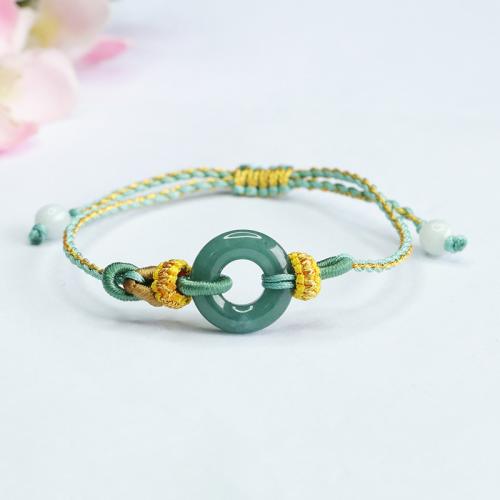 Jadeite Bracelet, with Cotton Cord, folk style & for woman, Length:Approx 6-10 Inch, Sold By PC