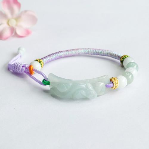 Jadeite Bracelet, with Cotton Cord, Fabulous Wild Beast, folk style & for woman, Length:Approx 6-8 Inch, Sold By PC