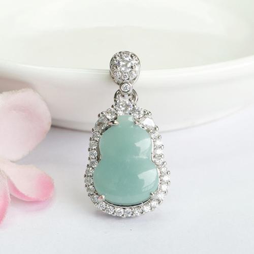 Gemstone Pendants Jewelry, Jadeite, with Tibetan Style, Calabash, DIY & with rhinestone, Grade A, 15x11mm, Sold By PC