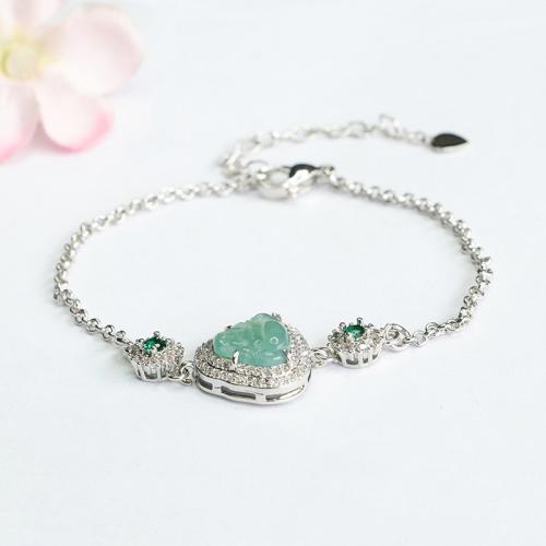 jade bracelet, avec alliage de zinc, pour femme & avec strass, Longueur:Environ 6-8 pouce, Vendu par PC