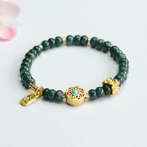 Jadeite Bracelet, with Tibetan Style, handmade, folk style & for woman, Grade A, beads length 5mm, Length:Approx 6-8 Inch, Sold By PC