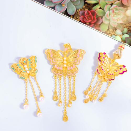 Brass Jewelry Pendants, Butterfly, sang gold plated, different styles for choice & enamel, Sold By PC