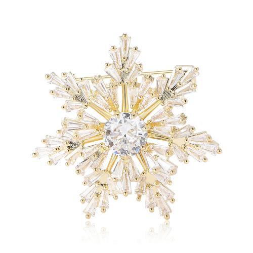 Fashion Brooch Jewelry, Brass, Snowflake, micro pave cubic zirconia & for woman, more colors for choice, 34x34mm, Sold By PC