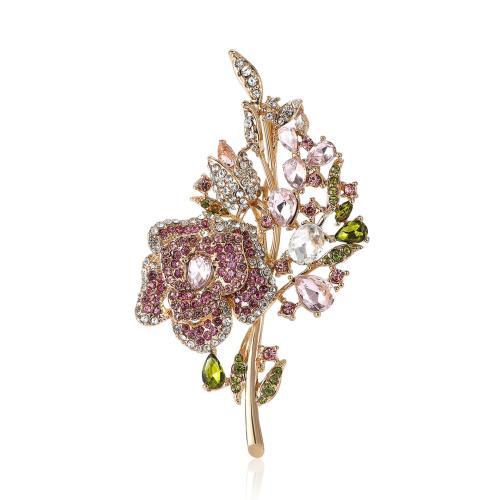 Tibetan Style Brooches, Bouquet, for woman & with rhinestone, more colors for choice, 73x36mm, Sold By PC