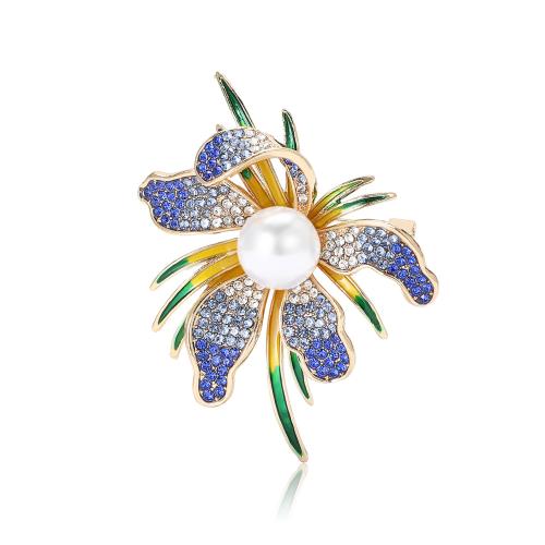 Tibetan Style Brooches, with Plastic Pearl, for woman & with rhinestone, more colors for choice, 54x46mm, Sold By PC