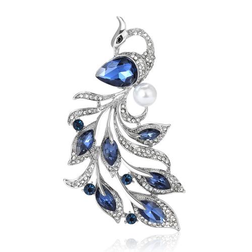 Tibetan Style Brooches, Phoenix, for woman & with rhinestone, more colors for choice, 66x43mm, Sold By PC