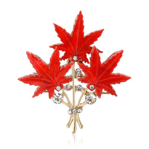 Tibetan Style Brooches, with Acrylic, Maple Leaf, for woman & with rhinestone, more colors for choice, 48x44mm, Sold By PC