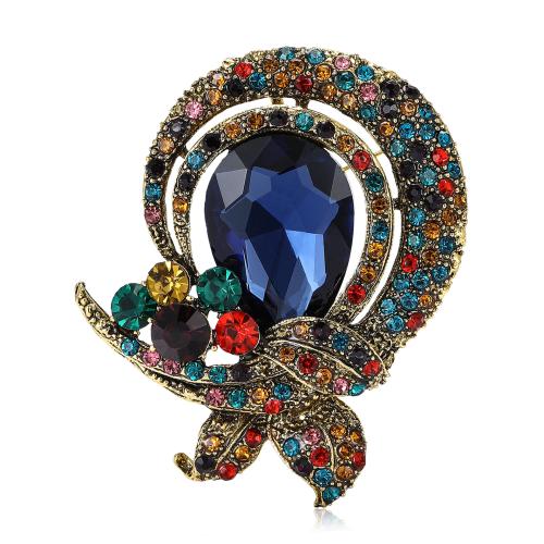 Tibetan Style Brooches, for woman & with rhinestone, more colors for choice, 60x45mm, Sold By PC