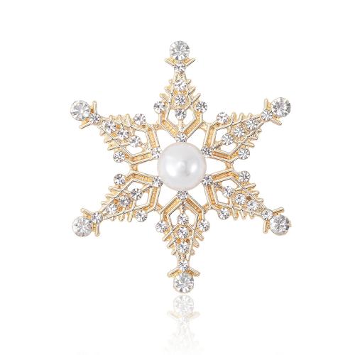 Tibetan Style Brooches, with Plastic Pearl, Snowflake, for woman & with rhinestone, more colors for choice, 51x45mm, Sold By PC