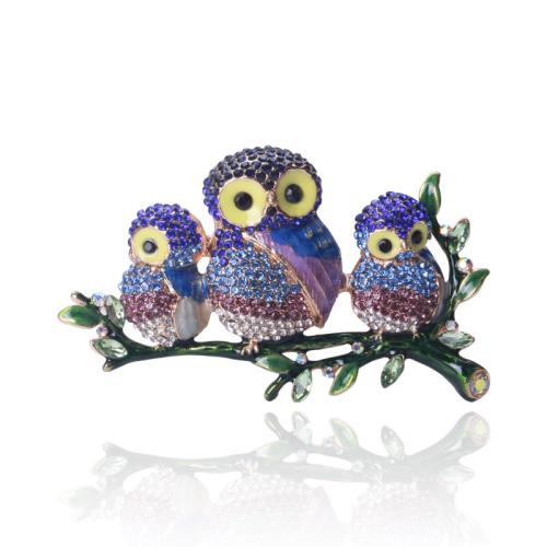 Tibetan Style Brooches, Owl, for woman & enamel & with rhinestone, more colors for choice, 50x76mm, Sold By PC