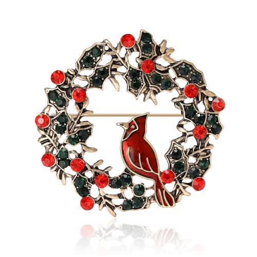 Tibetan Style Brooches, Christmas Design & for woman & with rhinestone, more colors for choice, 51x50mm, Sold By PC