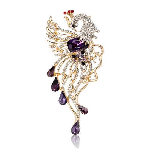 Tibetan Style Brooches, Phoenix, for woman & with rhinestone, more colors for choice, 85x44mm, Sold By PC