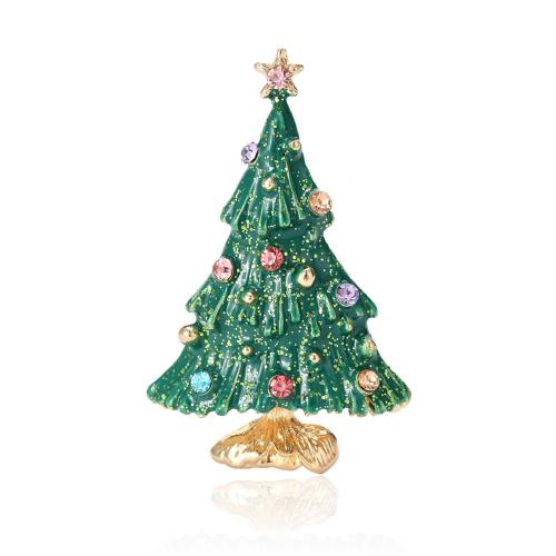 Tibetan Style Brooches, Christmas Tree, Christmas Design & for woman & with rhinestone, more colors for choice, 53x33mm, Sold By PC