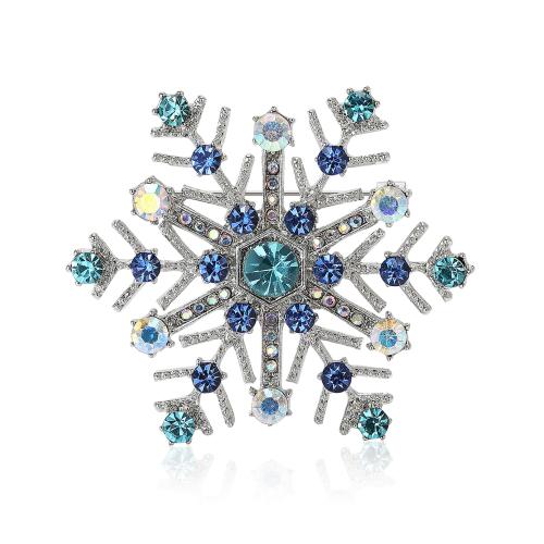 Tibetan Style Brooches, Snowflake, for woman & with rhinestone, more colors for choice, 45x45mm, Sold By PC