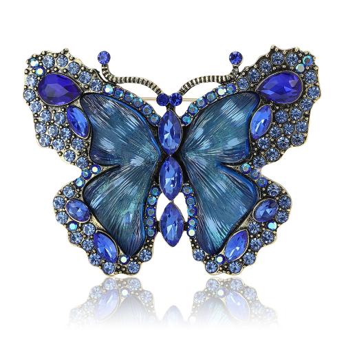 Tibetan Style Brooches, Butterfly, for woman & with rhinestone, more colors for choice, 78x52mm, Sold By PC