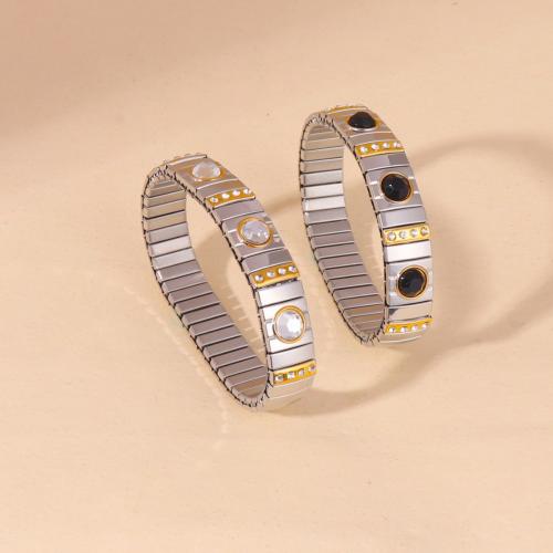 Stainless Steel Jewelry Bracelet, 304 Stainless Steel, fashion jewelry & Unisex & with rhinestone, more colors for choice, Inner Diameter:Approx 60mm, Sold By PC