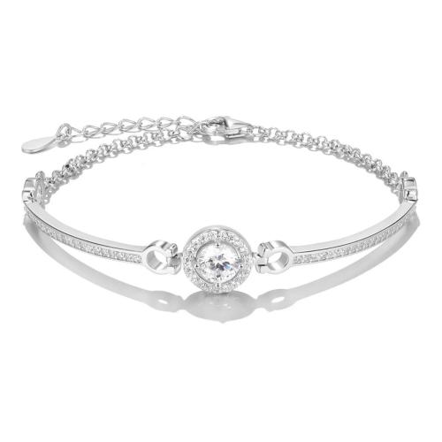 925 Sterling Silver Bangle Bracelet, with 4cm extender chain, fashion jewelry & micro pave cubic zirconia & for woman, Length:Approx 16 cm, Sold By PC