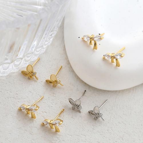 Brass Earring Stud Component, DIY & different styles for choice & micro pave cubic zirconia, more colors for choice, Sold By PC