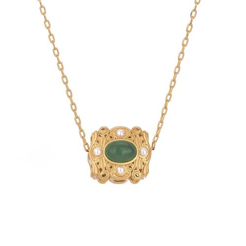 Brass Necklace, with Jade & Plastic Pearl, fashion jewelry & for woman, Length:Approx 45 cm, Sold By PC