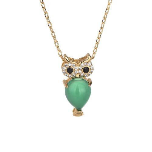 Cubic Zircon Micro Pave Brass Necklace, with Jade, Owl, fashion jewelry & micro pave cubic zirconia & for woman, Length:Approx 45 cm, Sold By PC