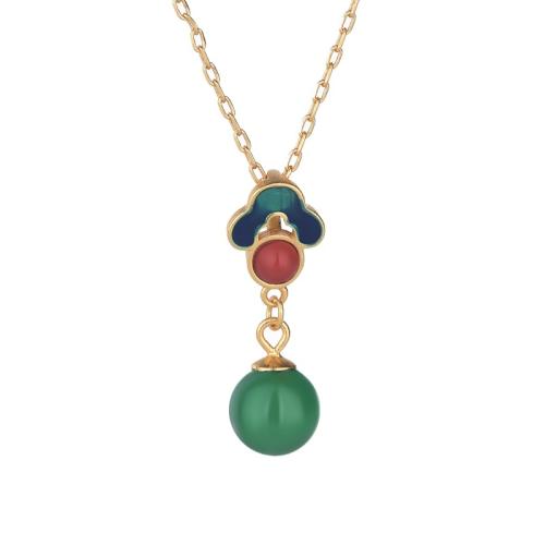 Brass Necklace, with Jade, fashion jewelry & for woman & enamel, more colors for choice, Length:Approx 45 cm, Sold By PC