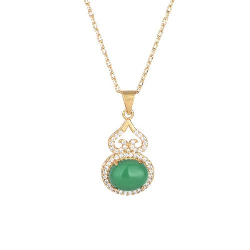 Cubic Zircon Micro Pave Brass Necklace, with Jade, Calabash, fashion jewelry & micro pave cubic zirconia & for woman, Length:Approx 45 cm, Sold By PC