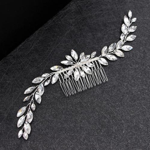 Decorative Hair Combs, Brass, fashion jewelry & for woman & with rhinestone, silver color, 200x20mm, Sold By PC