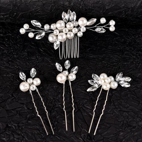 Mixed Hair Accessories, Brass, 4 pieces & for woman & with rhinestone, silver color, Sold By Set