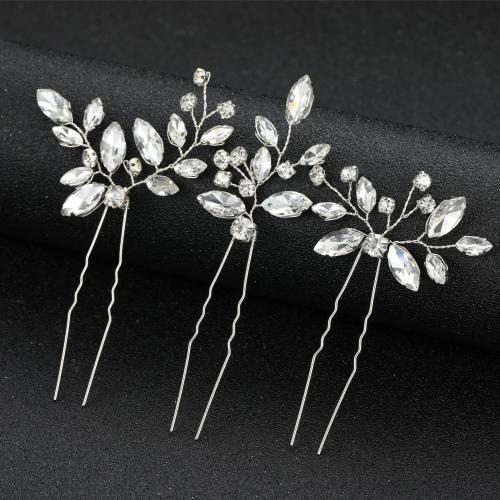 Hair Stick, Brass, three pieces & for woman & with rhinestone, more colors for choice, 60x64mm, Sold By Set