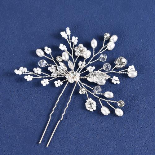 Hair Stick, Tibetan Style, with brass wire & Plastic Pearl, fashion jewelry & for woman & with rhinestone, more colors for choice, 100x100mm, Sold By PC