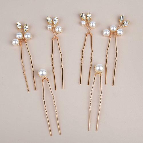 Hair Stick, Plastic Pearl, with brass wire & Rhinestone, 6 pieces & fashion jewelry & for woman, more colors for choice, 105x25mm, Sold By Set