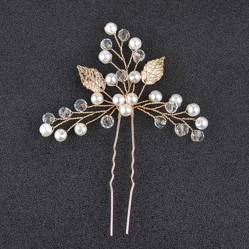 Hair Stick, Plastic Pearl, with brass wire & Crystal, fashion jewelry & for woman, more colors for choice, 110x90mm, Sold By PC