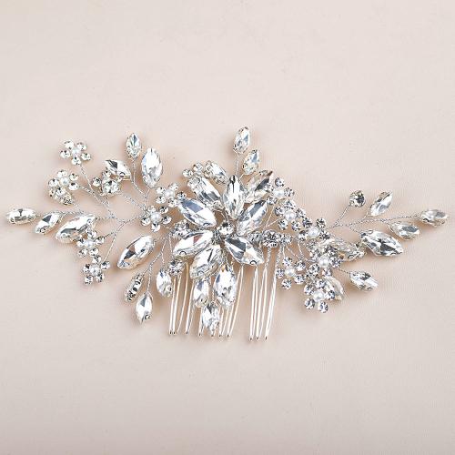 Decorative Hair Combs, Rhinestone, with brass wire, fashion jewelry & for woman, silver color, 158x95mm, Sold By PC