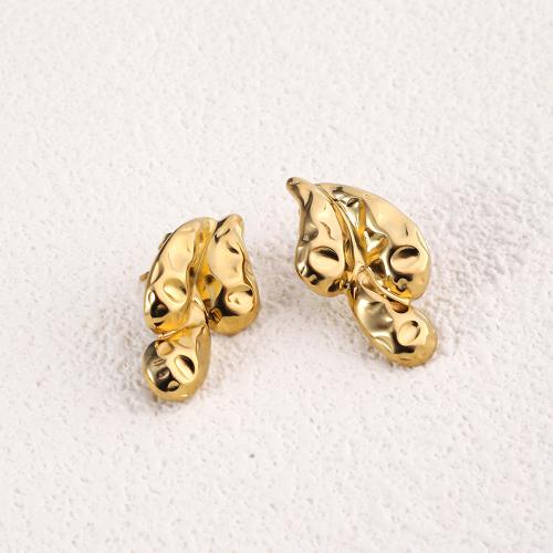 Stainless Steel Stud Earrings, 304 Stainless Steel, 18K gold plated, fashion jewelry & for woman, golden, 30x12mm, Sold By Pair