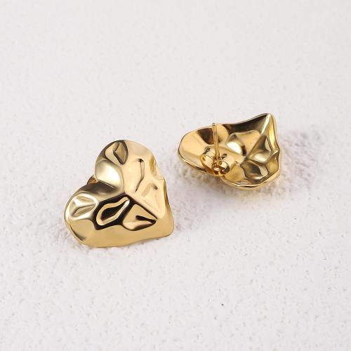 Stainless Steel Stud Earrings, 304 Stainless Steel, Heart, 18K gold plated, fashion jewelry & for woman, golden, 20x18mm, Sold By Pair